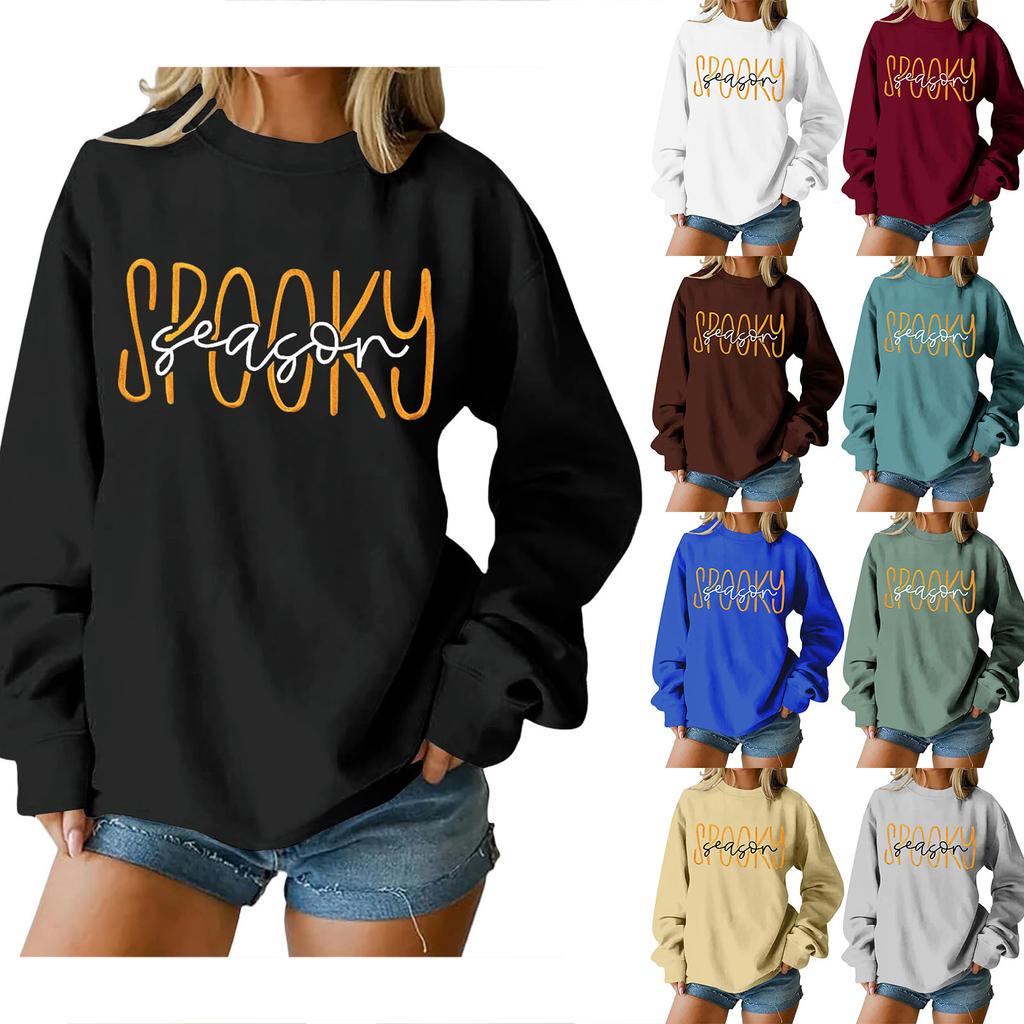 Women's Round Neck Printed Tops Cotton Casual Fashion Long Sleeve Pullover Top Blouse