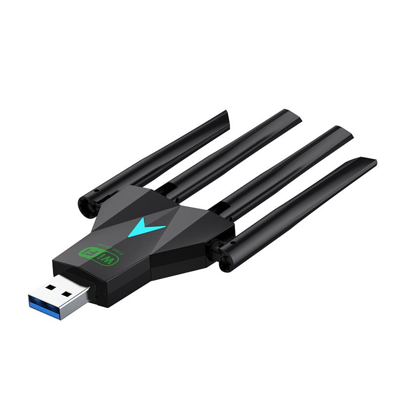 Двухдиапазонный USB-адаптер Wi-Fi 1300 Мбит/с 2,4 ГГц / 5 ГГц Wi-Fi Dongle USB 3.0 802.11Ac Беспроводной приемник с 4 антеннами для ПК/ноутбука Без драйверов