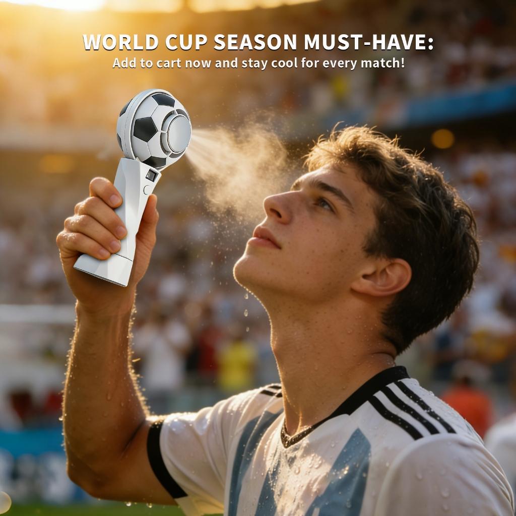 Portable Handheld Fan with Ice Pad 5-Speed Mini USB Rechargeable Fan Digital Display Football Design Cooling Fan for Sports Outdoor
