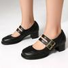 Vintage Women's Medium Heels Mary Janes Shoes 2025 Spring Fashion Black Brown Short Heeled Party Walking Shoes Female Pumps