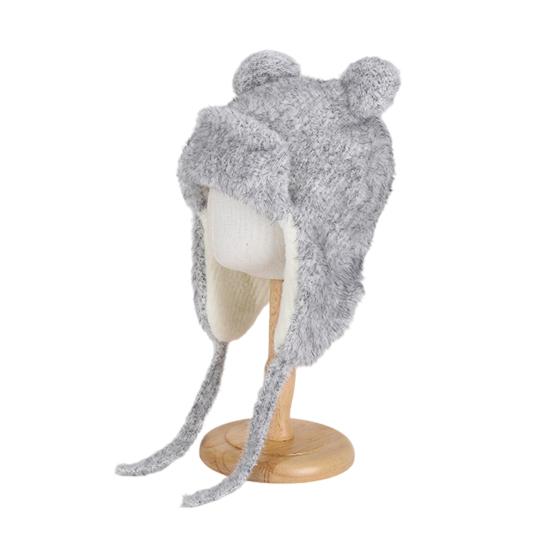 Детская шапка с ветрозащитной веревкой, мультяшная форма медведя, мягкий плюшевый подклад, эластичная теплая шапка, зимний головной убор для мальчиков и девочек