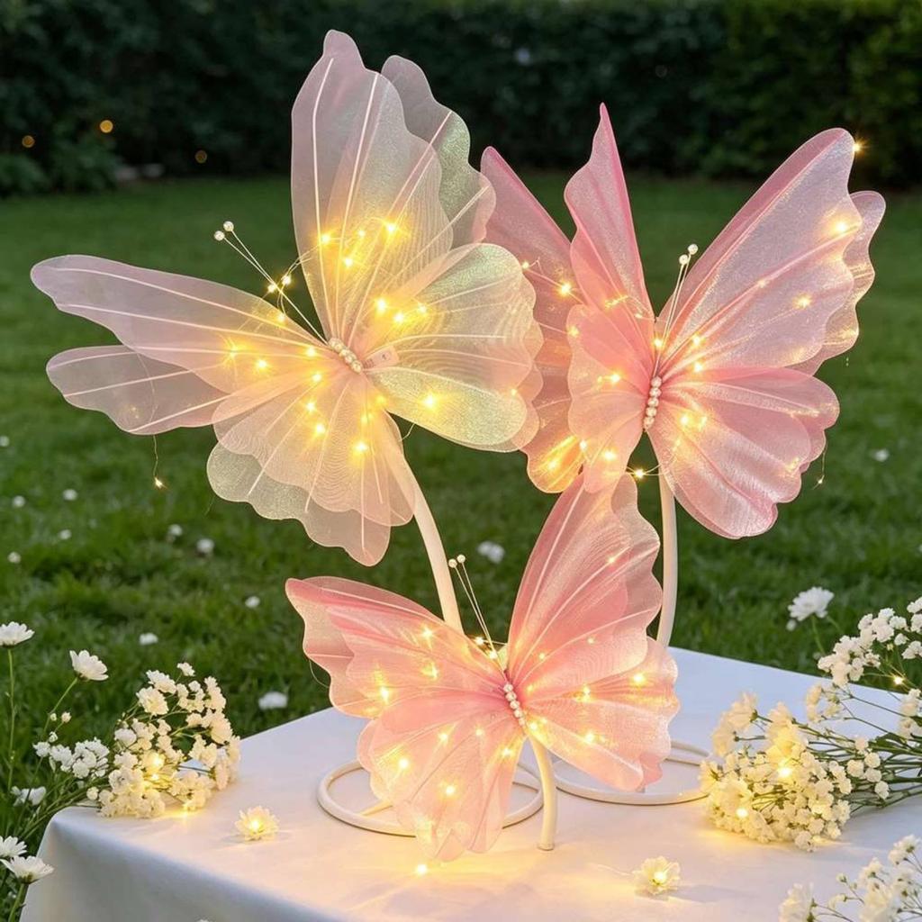 3 Pieces LED Butterfly Lights Glowing Butterfly Fairy Lights Event Ornament Romantic Warm Soft Shine for Wedding