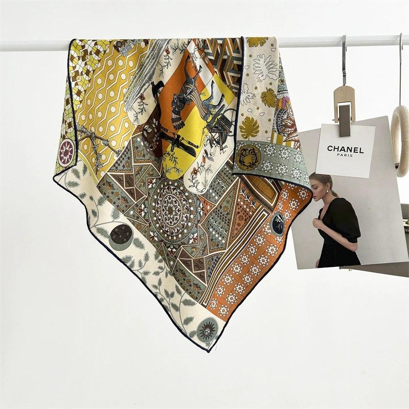 Colored leaves double-sided heterochrome silk wool silk scarf women's new thermal shawl light luxury versatile silk wool scarf