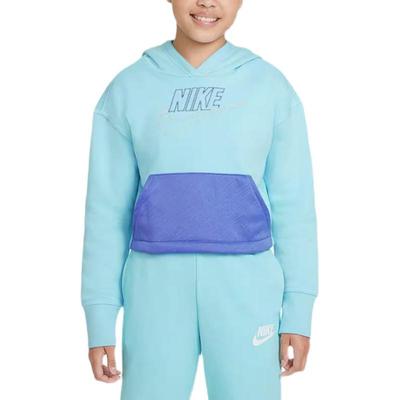 Nike Американский винтажный спортивный стиль жизни пуловер из дышащей толстовки с капюшоном для детей светло-голубой DJ5915-482