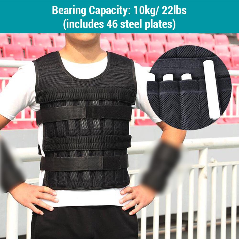 10kg Weighted Workout Vest Exercise Training Vest Steel Plates Fitness Training Running Weight Vest