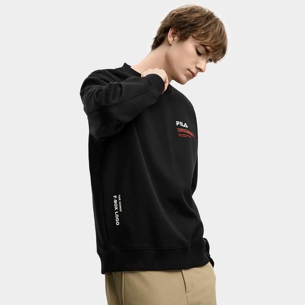 Fila Оригинальная флисовая версия Модный повседневный универсальный теплый свободный пуловер Толстовка Мужская толстовка Черная F11M549214FBK