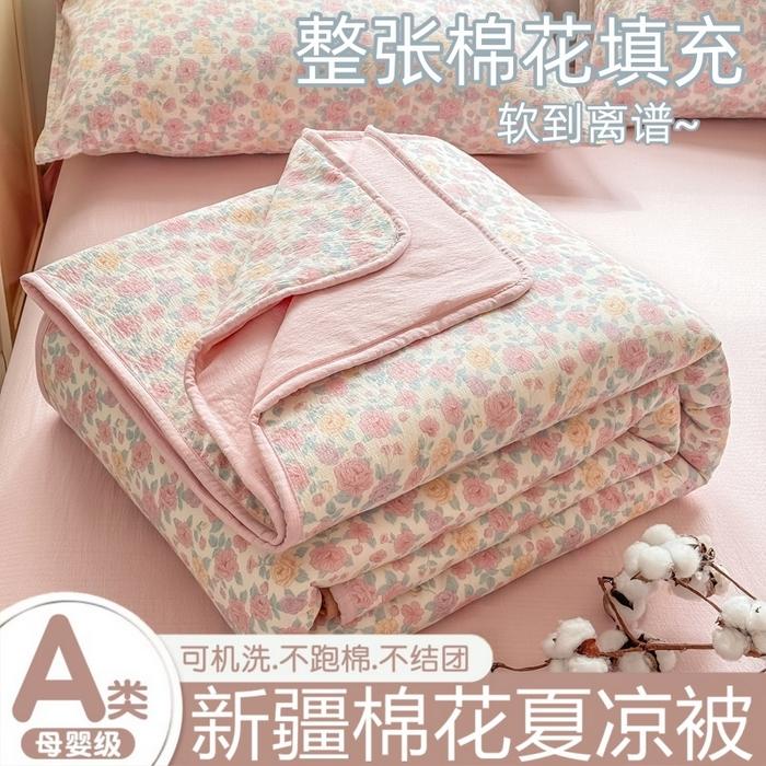 Small fresh printed double-layer yarn with small edging Xinjiang cotton summer cool quilt