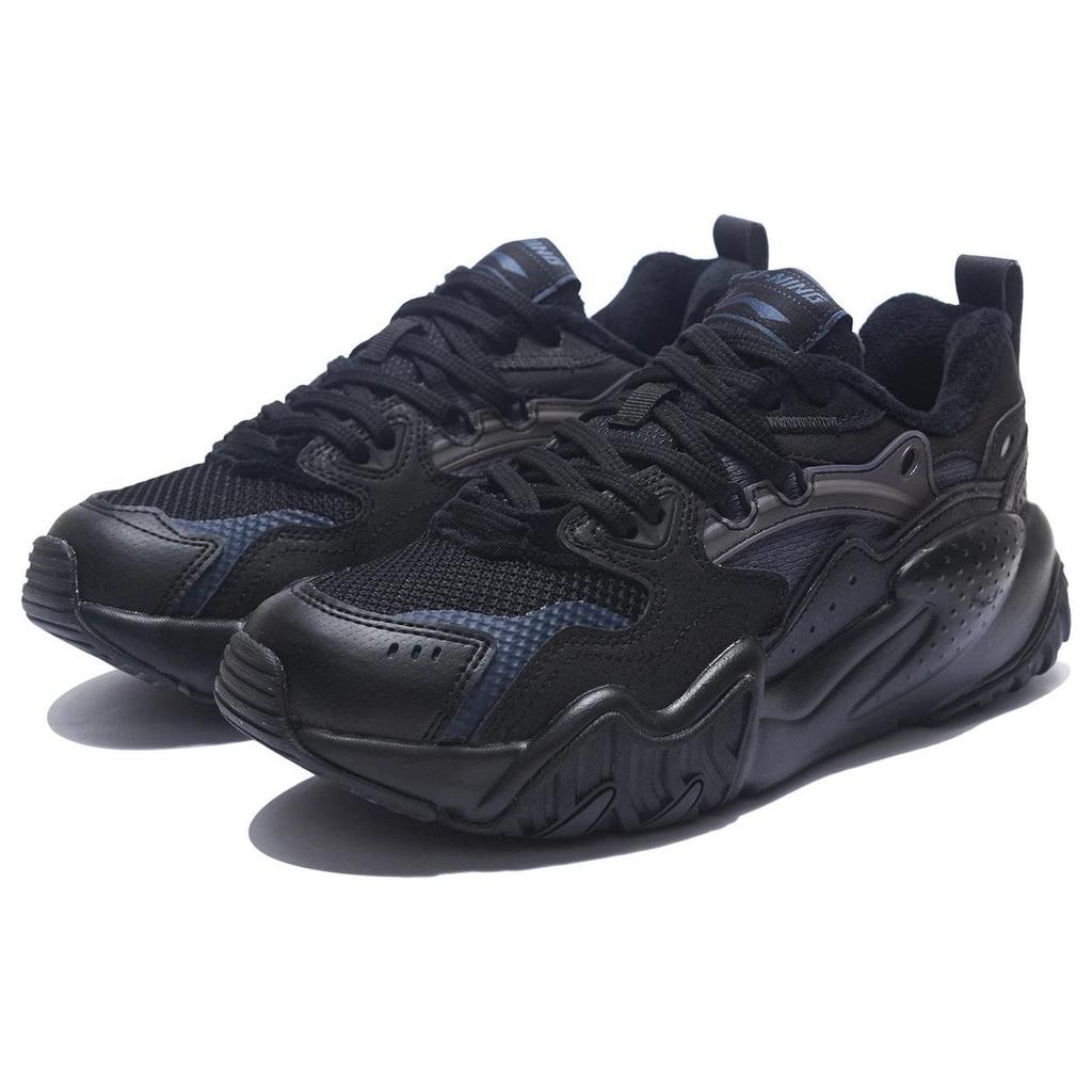 Li-Ning Кроссовки Cat Paw Lite Fleece Warm Trendy Low-Go для бега, женские, черные, AGLS214-1