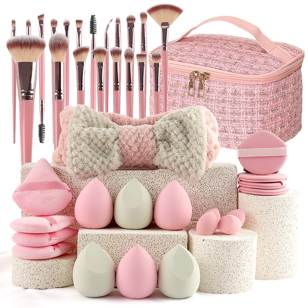 40 PCS Makeup Tool Kits With Travel Cosmetic Bag Dry Wet Dual Purpose Full Set Beauty Makeup Brush Puff Combination Full Face