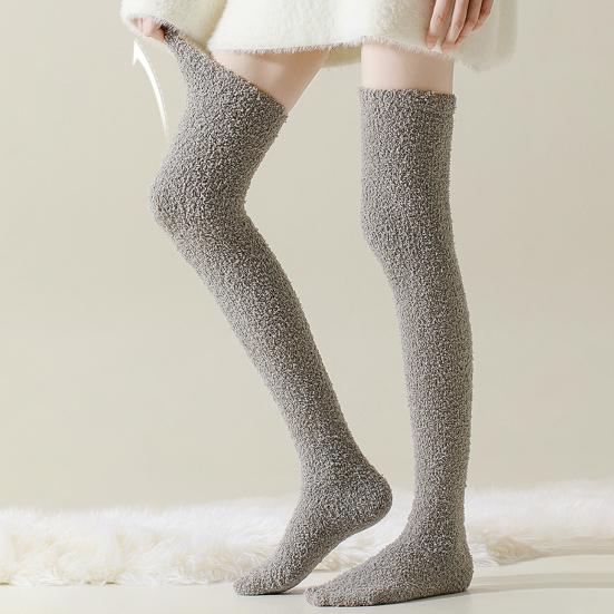 1 пара женских зимних носков Tihick Plush выше колена, нескользящие коралловые флиса однотонные теплые утолщенные чулки, теплые носки для разных случаев