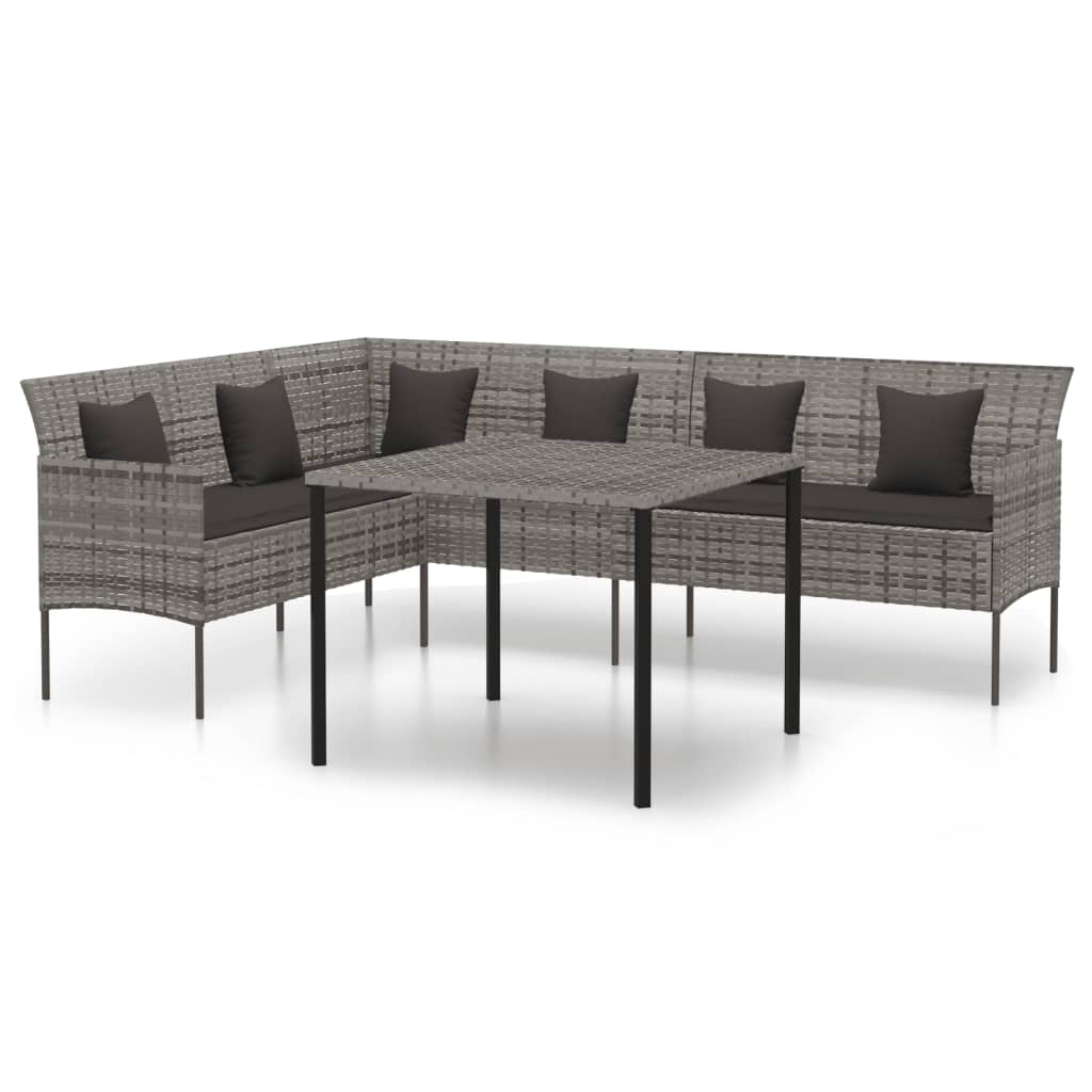 vidaXL 2-tlg. Garten-Essgruppe mit Kissen Grau Poly Rattan