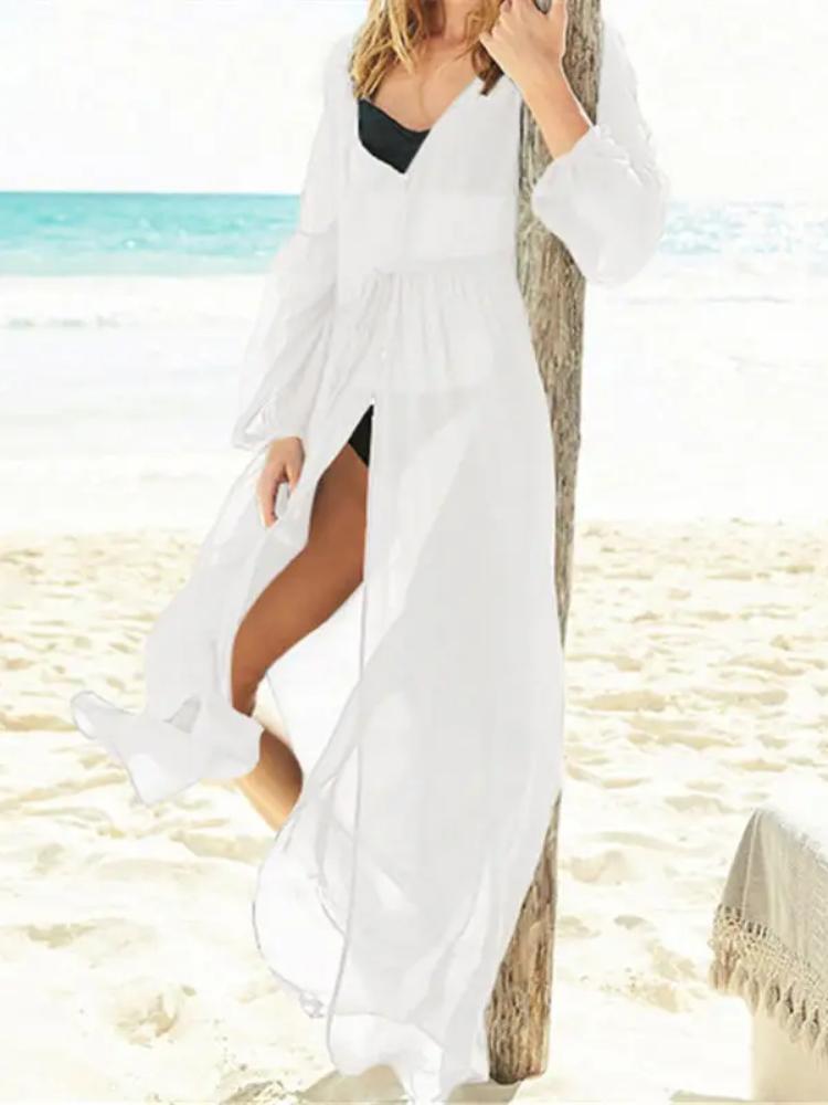 EDOLYNSA Шифоновый купальник, пляжный кардиган, саронг, халат De Plage, пляжная одежда, кафтаны, длинное пляжное платье, женская одежда для плавания Q331