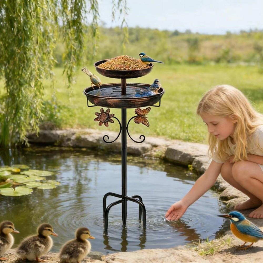 Rust Resistant Metal Bird Bath Dual-Layer Design Garden Bird Feeder Outdoor Bird Bath For Garden
