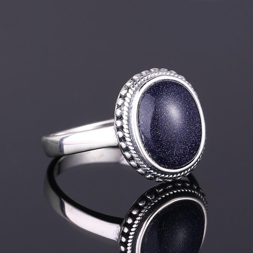 Серебряное кольцо S925 для женщин Овальное Круглое Каплевидное Натуральный Синий Песчаник Кольцо Подарок В форме Солнца Ретро Роскошное Тонкое Ювелирное изделие
