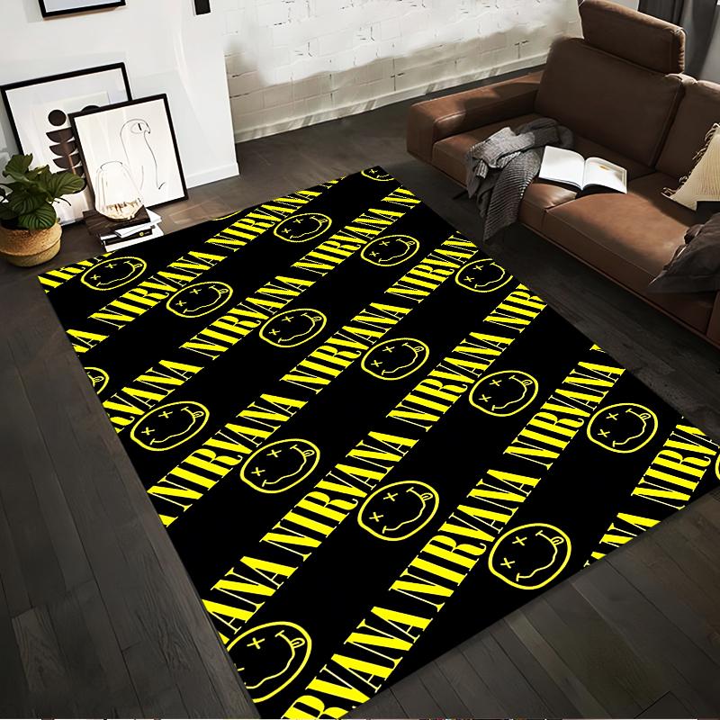 Nirvana Logo with Smiley Face Rug Non-slip rug suitable for living room and bedroom sofas