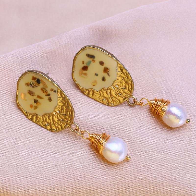 KNIKOO Длинные серьги с геометрическим узором для женщин, модные серьги с цветочным жемчугом, ювелирные изделия для свадебной вечеринки, подарки, серьги-капли