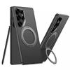 Premium Rotating Ring Stand Case Galaxy S25 Ultra S24 S23 Metal Finish Faux Leather With Drop Protection