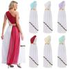 Women's Ancient Grecian Toga Costume One Shoulder Chiffon Overlay Vintage Trim Tunic Dress
