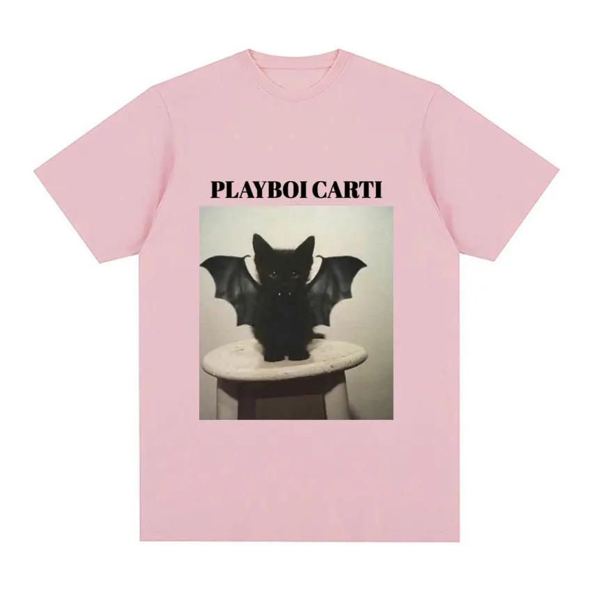 Limited Playboi Carti Funny Vamp Cat Meme Graphic T Shirt Men's Women 90s Vintage Hip Hop T Shirts 100% Cotton Oversized T-shirt