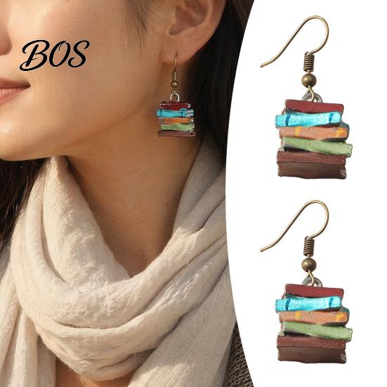 Handmade Resin Earrings 1 Pair Women Earrings, Retro Mini Stacked Book Design Accessories Hook Lightweight Literary Drop for Jewelry Gift