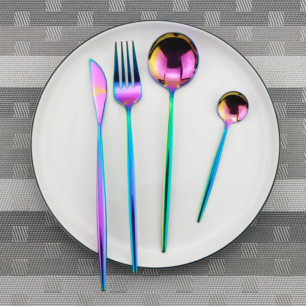 Rainbow Dinnerware Set Stainless Steel Dinnerware Set Knife Fork Spoon Teaspoon Cutlery Set Kitchen Silverware Set