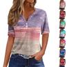 Women's Casual Sequin Printed V-Neck Short Sleeve Decorative Button T-Shirt Top