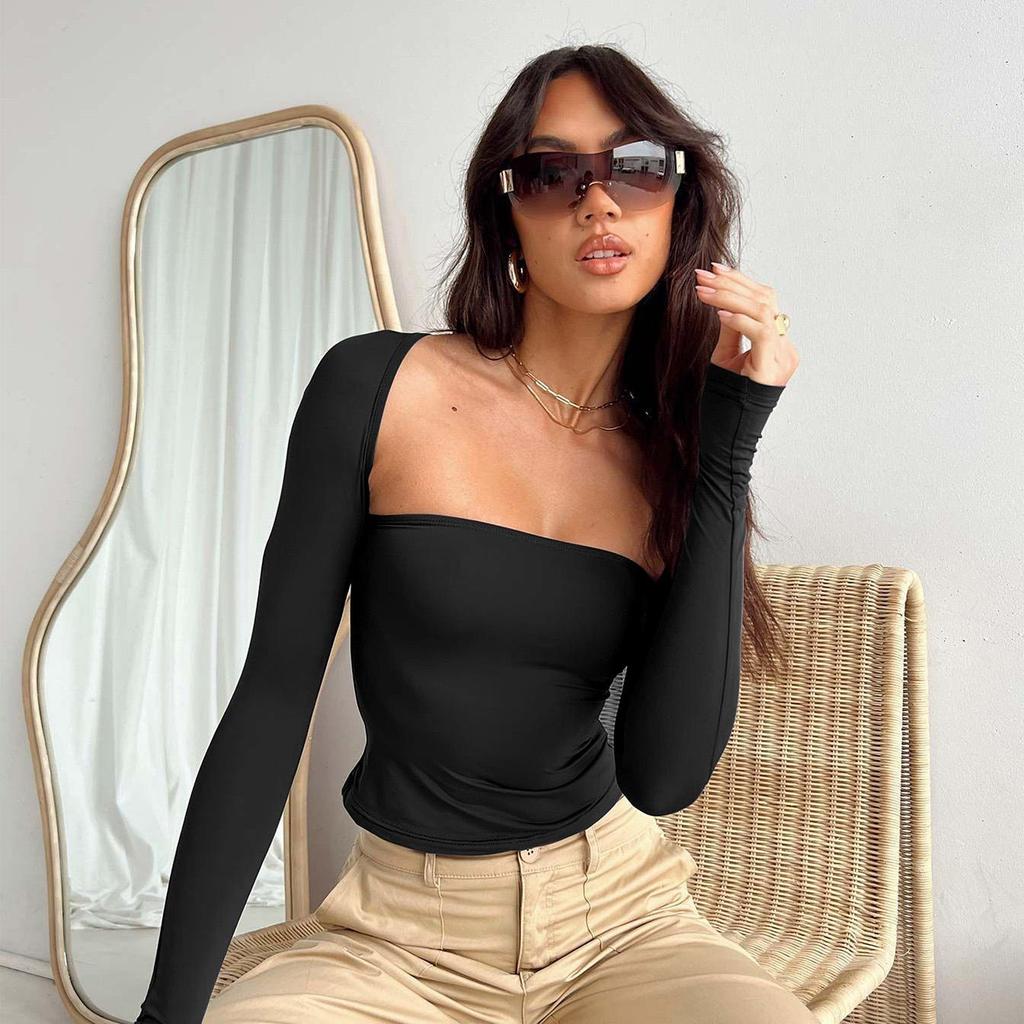 Женские летние топы без рукавов, уличная одежда, тонкие облегающие футболки с длинными рукавами из двух предметов, укороченные топы, однотонные