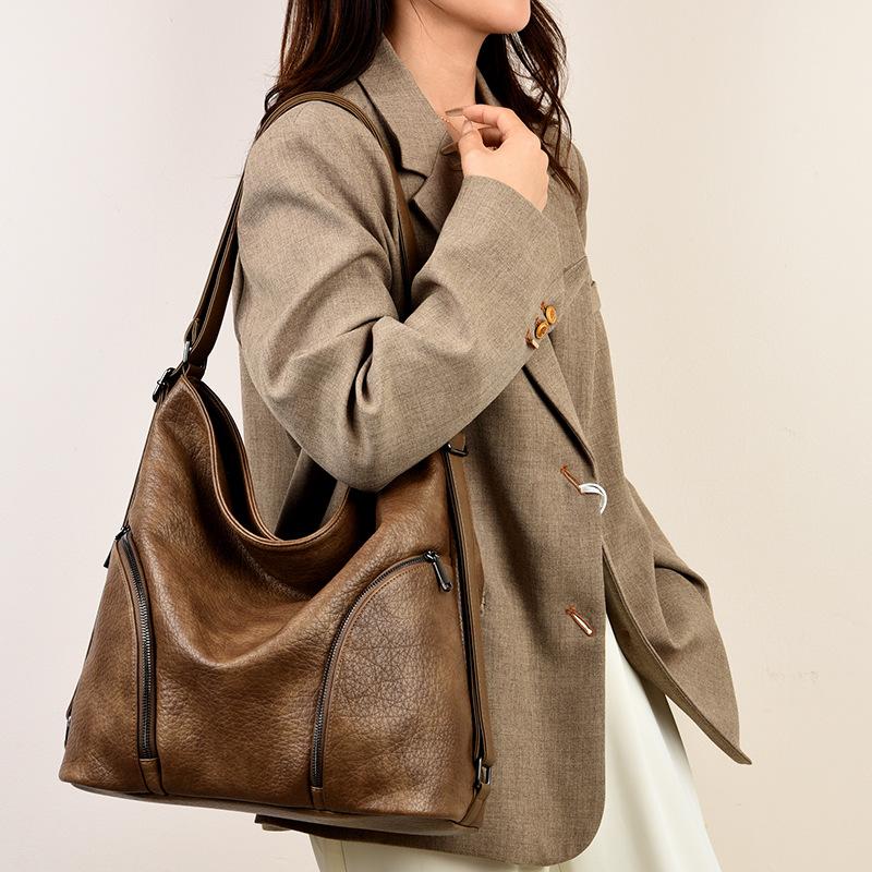 2025 New Niche Retro Trendy Large-capacity Casual Soft Leather Women's Shoulder Crossbody Multi-functional Backpack Women's Bag