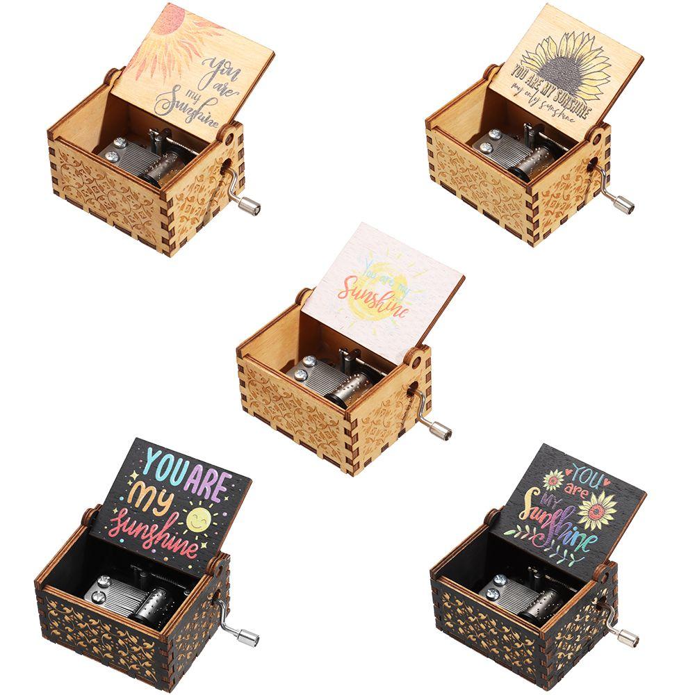 Birthday Suitable Gifts You are My Sunshine Music Box Hand-Cranked Musical Boxes Black Engraved