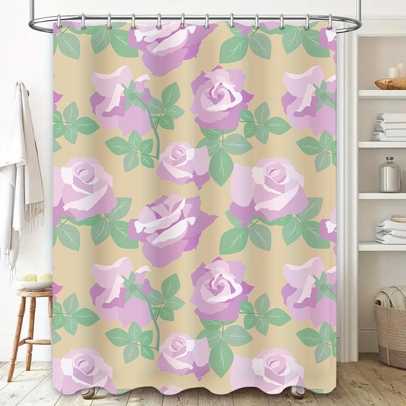 Pink Rose Shower Curtain Bathroom Decor Pattern Flower Fabric Waterproof Bath Liner Set for Home Decoration Pink Floral Print Sh