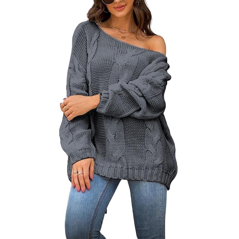 Женский осенне-зимний свитер большого размера с круглым вырезом и свободной вязкой