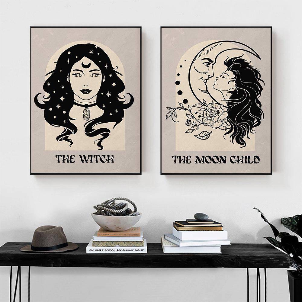 Witch Tarot Poster Abstract Celestial Canvas Painting Bohemian Astrology Art Printing Scandinavian Mural Living Room Decoration