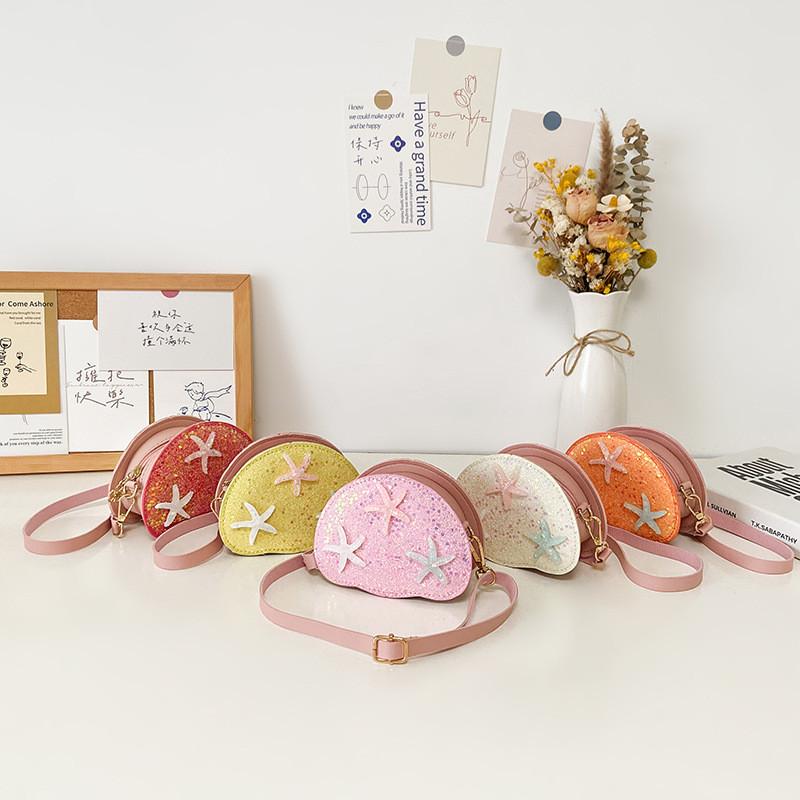 Childrens Cartoon Starfish Sequin Shoulder Bag With Zipper Pocket For Daily Use