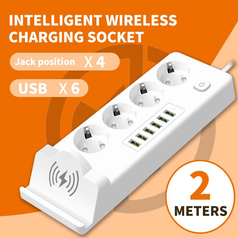 European Standard Mobile Phone Wireless Charging Strip Plug with Cable USB Socket Russian Plug Board PD Multi Socket