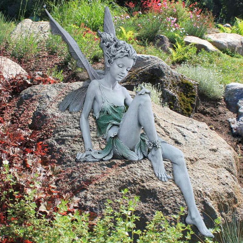 2 размера Смола Поделки Сидящая Фея Статуя Садовое Украшение Ландшафтный Дизайн Дворовое Украшение Идеальный Подарок на Праздник/День Рождения Дворовые Ангелы Украшения