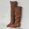 Женские длинные сапоги с острым носком, плоская подошва, модные ботфорты до колена, зимние дизайнерские ботинки челси для ходьбы, новый бренд Mujer Botas