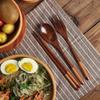 Portable 3-piece Set Korean Wooden Tableware Fork Spoon Chopsticks Solid Wood Long Handle Spoon Chopsticks Tableware Dinnerware