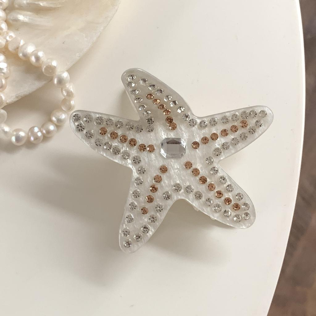 1pc Exquisite Starfish Acetate Grab Clip, Diamond-studded Blue and Pink Premium Hairpin, Shark Clip On the Back of Head