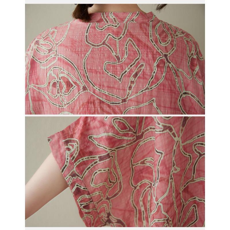 Dimanaf 2025 Summer Plus Size Dress Women Casual V-Neck Vintage Shirt Dress Loose Basic Printing Linen Dress