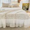 French Romantic Bed Cover Cotton Printed Floral Bedspread 270x250cm Lace Ruffles Queen Double Quilted Thick Sheet 2 Pillowcases