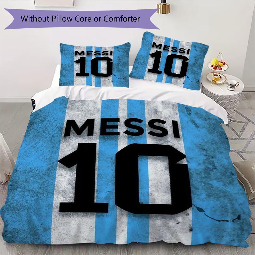 MESSI 10 Pattern Bedding uilt Set uilt Cover Pillowcase Home Decoration Birthday Gift (1 * duvet cover + 2 * pillowcase without core)
