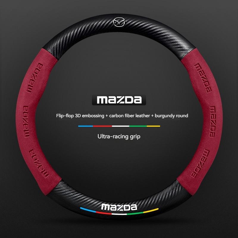 For Mazda 3 5 6 SKYACTIV Axela Atenza CX30 CX5 CX8 CX9 MX5 RX8 RX7 BT50 Carbon fiber Suede Car Steering Wheel Cover Accessories FF29