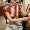 Summer Korean Short Sleeve T-shirts for Women Clothing Vintage Stripe Casual Slim T Shirt Harajuku Students Y2k Tops Streetwear