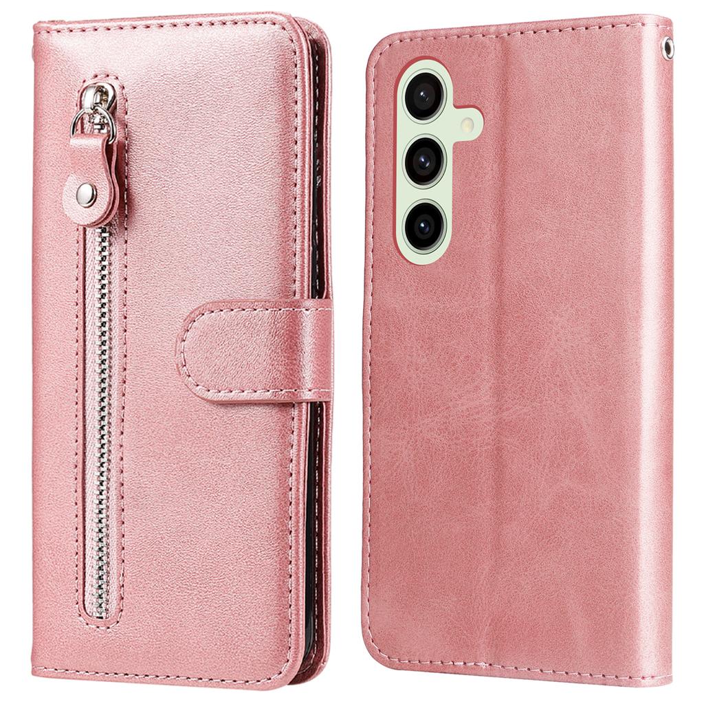 For Samsung Galaxy S24 FE Case PU Leather Stand Phone Cover with Zipper Pocket