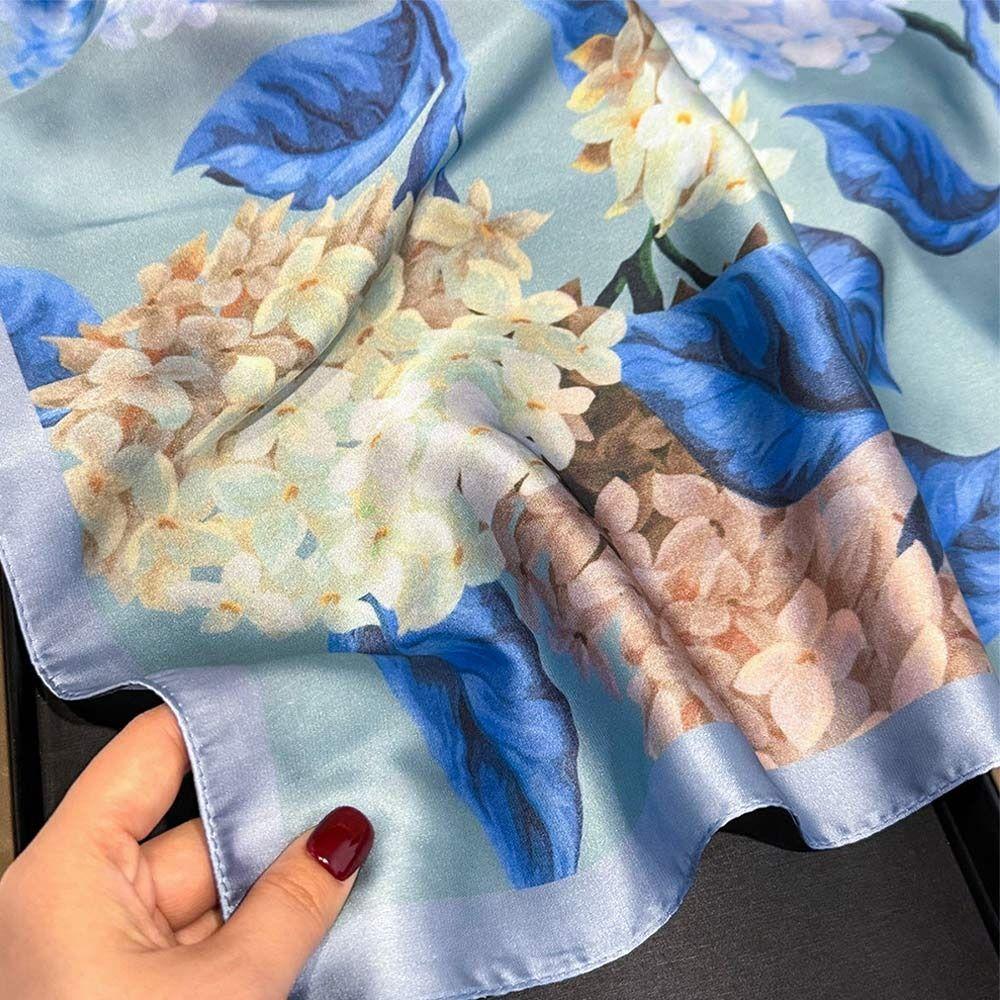 65*65cm Fashion Luxury Women Silk Scarf Square Flowers Print Hair Scarf Breathable All-Match Headband Scarf