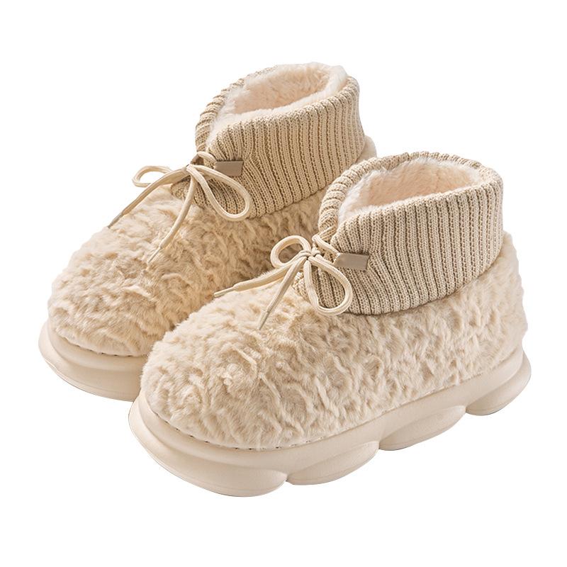 Плюшевые теплые хлопковые ботинки на высоком подъеме, осенне-зимние домашние тапочки, толстоподошвенные парные хлопковые ботинки