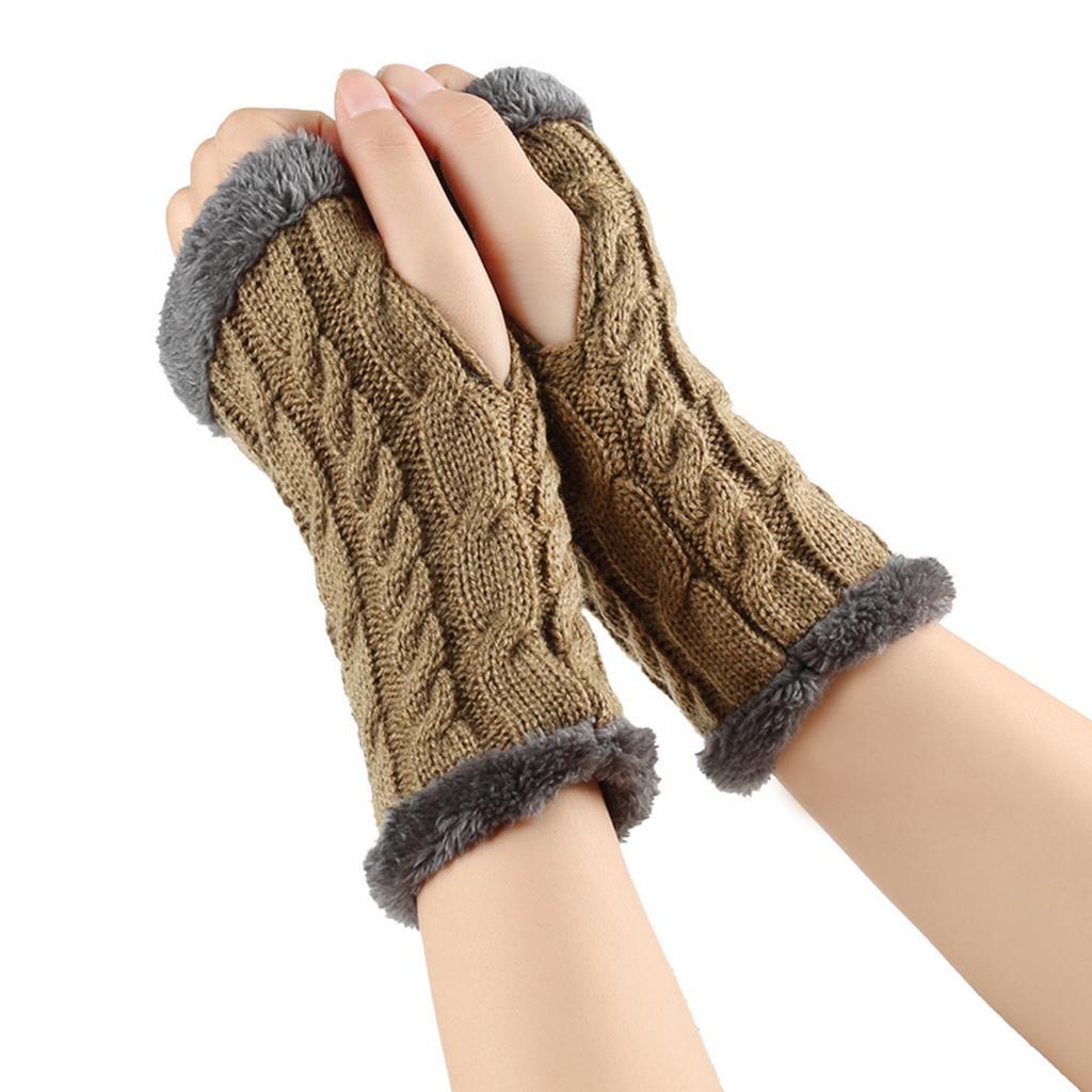 Women's Winter Warm Wool Gloves, Fingerless Twisted Knit Color Short Gloves