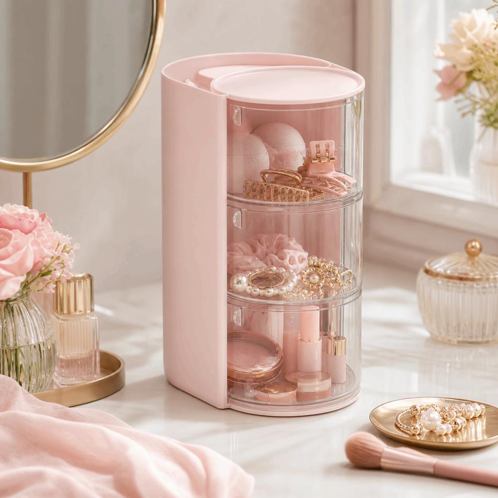 Transparent Makeup Brush Holder Rotating Hair Tie Organizer Jewelry Organizer Bathroom