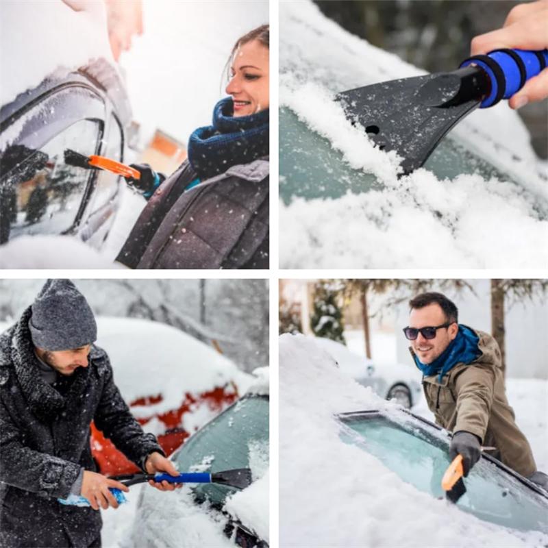 1Pc 2 In 1 Removable Car Ice Scraper with Ergonomic Foam Handle, Winter Snow Brush Scratch-Free Snow Removal Tool