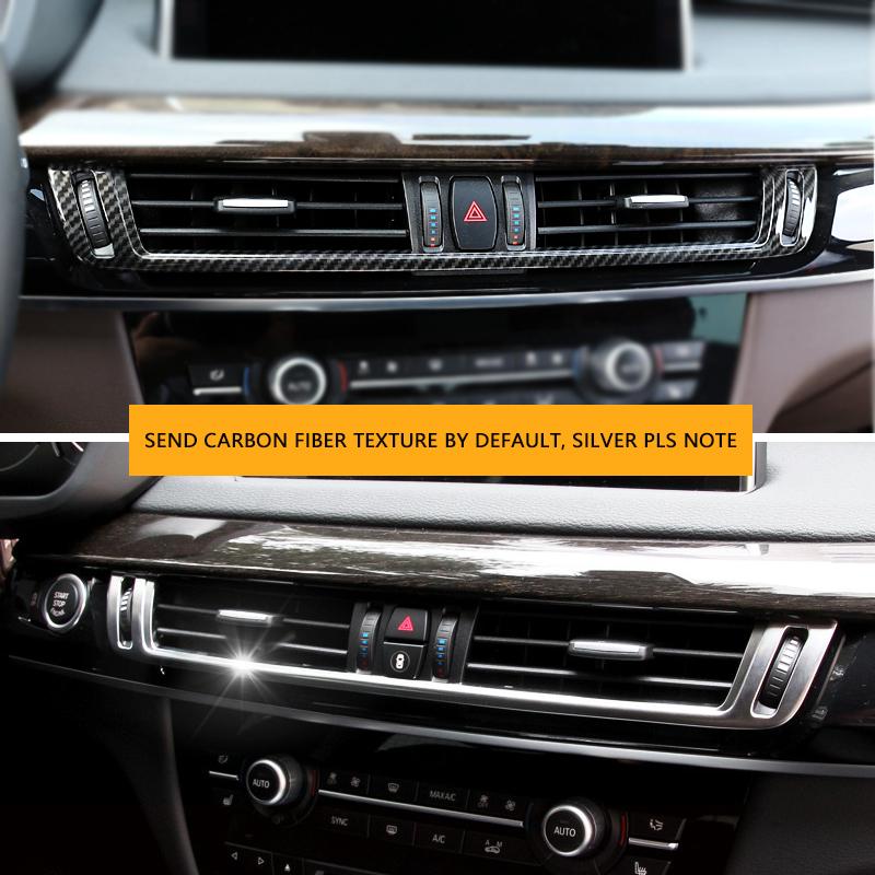 Car Carbon Fiber Texture Interior Center Control Air Condition Outlet Frame Cover Trim For BMW X5 X6 F15 F16 2014 - 2017